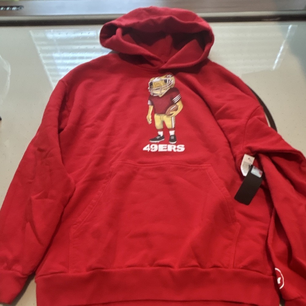 Bad Bunny Red Fleece Pullover Hoodie XL 49ers Graphic Print Hooded